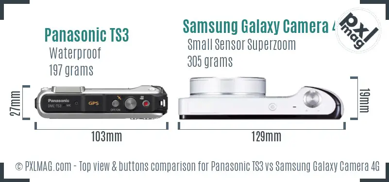 Panasonic TS3 vs Samsung Galaxy Camera 4G top view buttons comparison