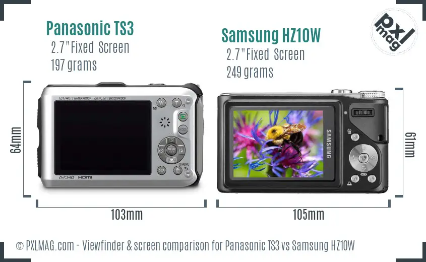 Panasonic TS3 vs Samsung HZ10W Screen and Viewfinder comparison