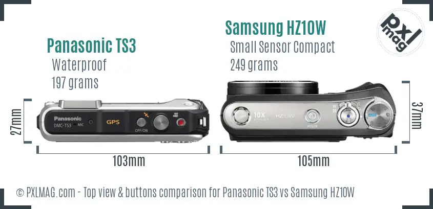 Panasonic TS3 vs Samsung HZ10W top view buttons comparison