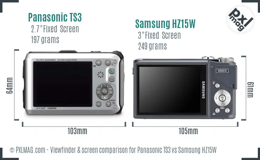 Panasonic TS3 vs Samsung HZ15W Screen and Viewfinder comparison