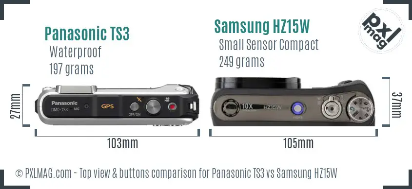 Panasonic TS3 vs Samsung HZ15W top view buttons comparison