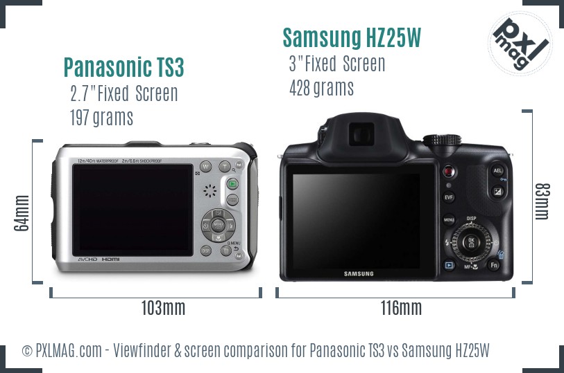 Panasonic TS3 vs Samsung HZ25W Screen and Viewfinder comparison