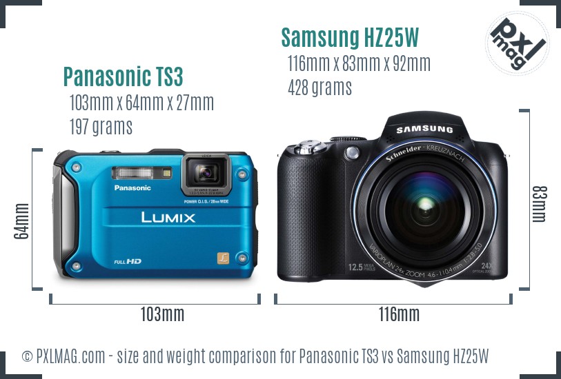 Panasonic TS3 vs Samsung HZ25W size comparison Panasonic TS3 vs Samsung HZ25W size comparison