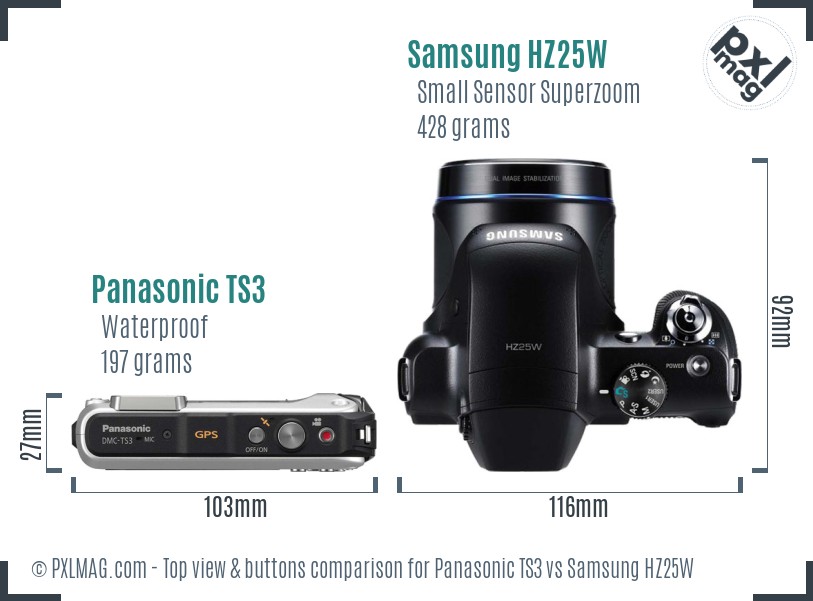 Panasonic TS3 vs Samsung HZ25W top view buttons comparison