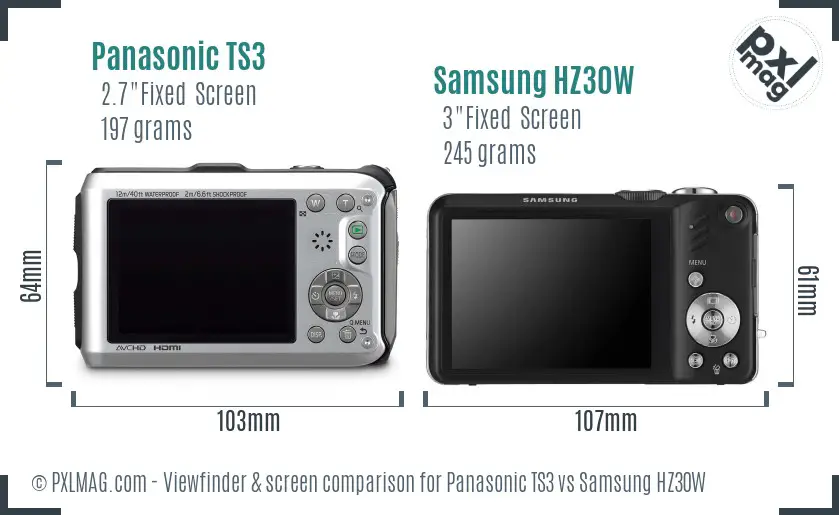 Panasonic TS3 vs Samsung HZ30W Screen and Viewfinder comparison