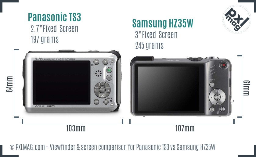 Panasonic TS3 vs Samsung HZ35W Screen and Viewfinder comparison