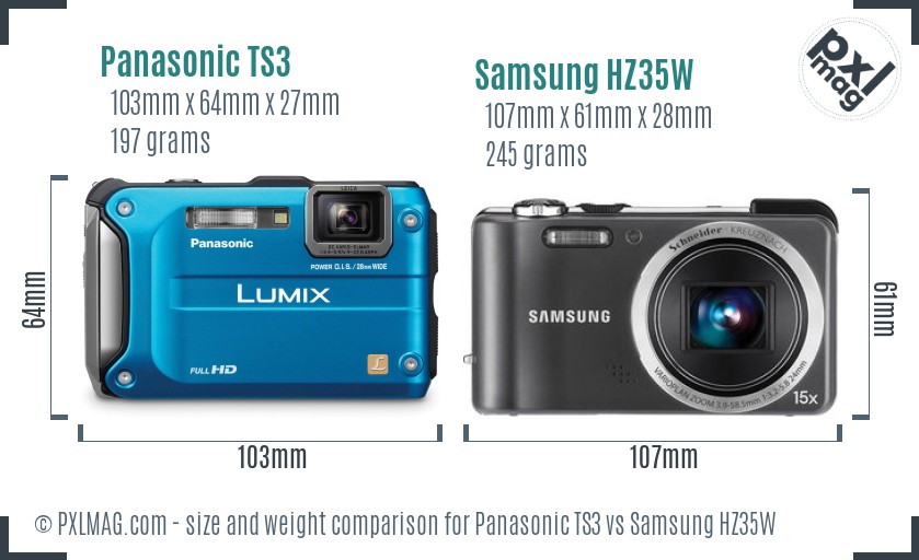 Panasonic TS3 vs Samsung HZ35W size comparison