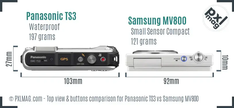 Panasonic TS3 vs Samsung MV800 top view buttons comparison