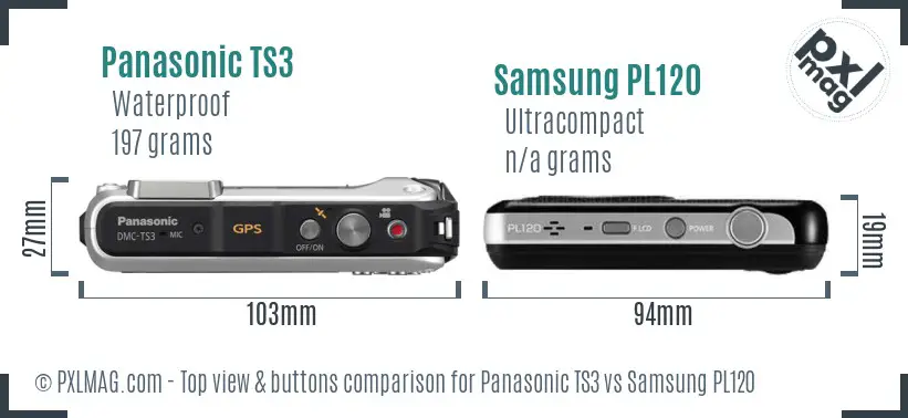 Panasonic TS3 vs Samsung PL120 top view buttons comparison Panasonic TS3 vs Samsung PL120 top view buttons comparison