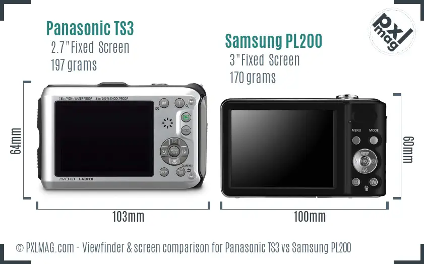 Panasonic TS3 vs Samsung PL200 Screen and Viewfinder comparison