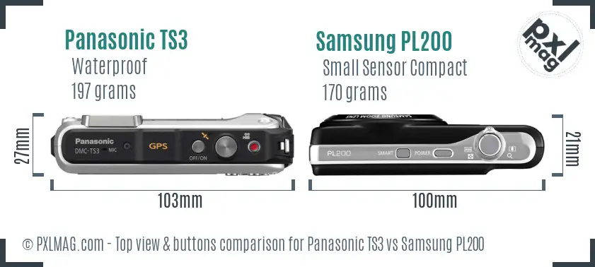 Panasonic TS3 vs Samsung PL200 top view buttons comparison