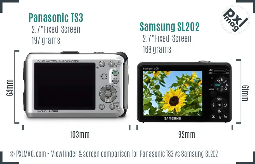 Panasonic TS3 vs Samsung SL202 Screen and Viewfinder comparison