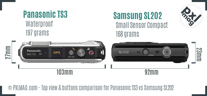 Panasonic TS3 vs Samsung SL202 top view buttons comparison