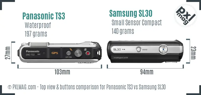 Panasonic TS3 vs Samsung SL30 top view buttons comparison