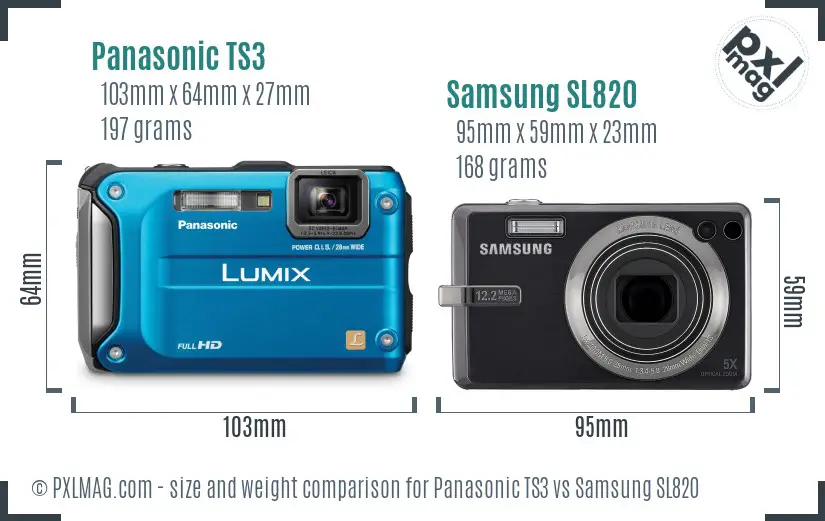 Panasonic TS3 vs Samsung SL820 size comparison