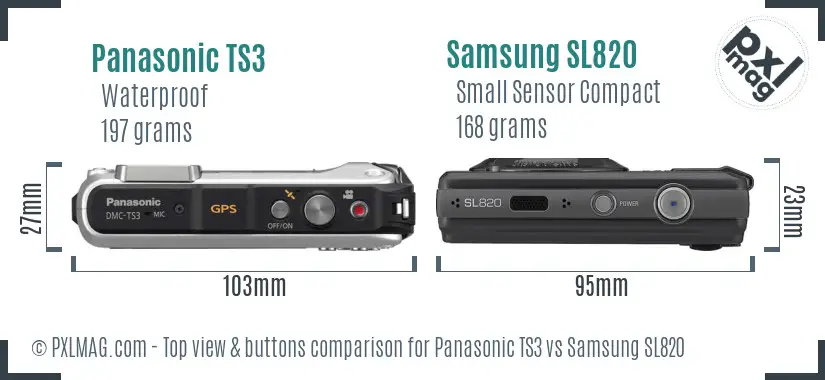 Panasonic TS3 vs Samsung SL820 top view buttons comparison