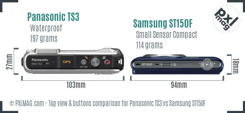 Panasonic TS3 vs Samsung ST150F top view buttons comparison Panasonic TS3 vs Samsung ST150F top view buttons comparison