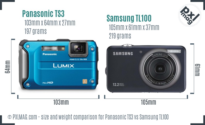 Panasonic TS3 vs Samsung TL100 size comparison