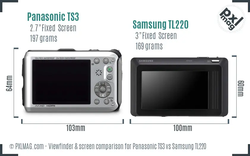 Panasonic TS3 vs Samsung TL220 Screen and Viewfinder comparison