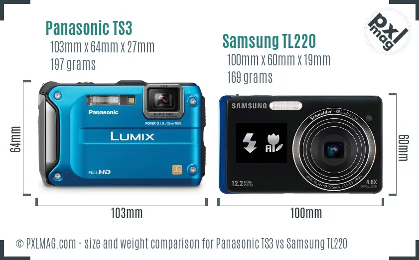 Panasonic TS3 vs Samsung TL220 size comparison