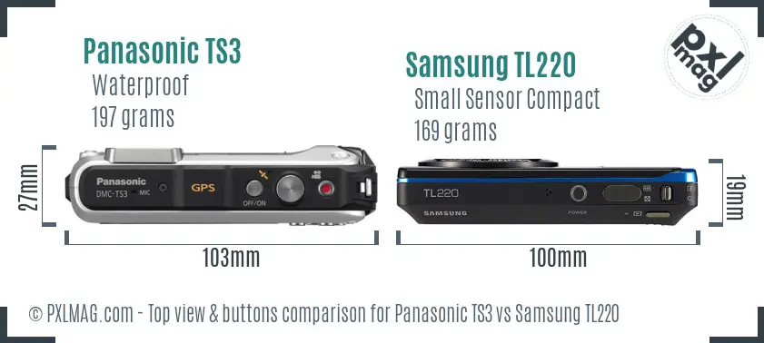 Panasonic TS3 vs Samsung TL220 top view buttons comparison