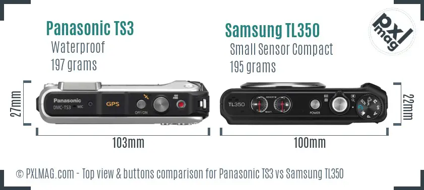 Panasonic TS3 vs Samsung TL350 top view buttons comparison
