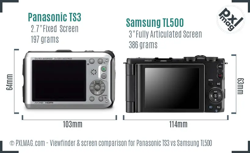 Panasonic TS3 vs Samsung TL500 Screen and Viewfinder comparison