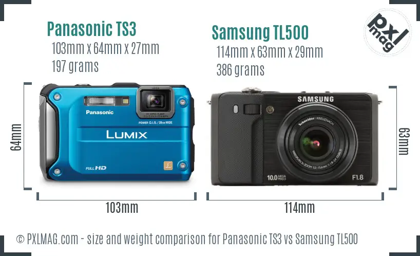Panasonic TS3 vs Samsung TL500 size comparison