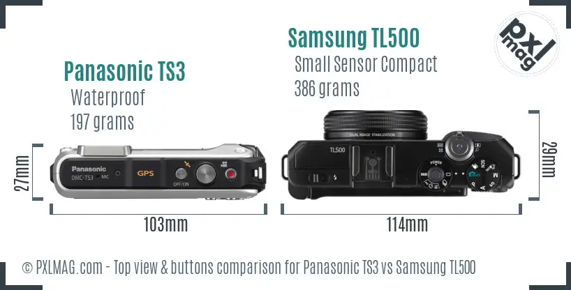 Panasonic TS3 vs Samsung TL500 top view buttons comparison