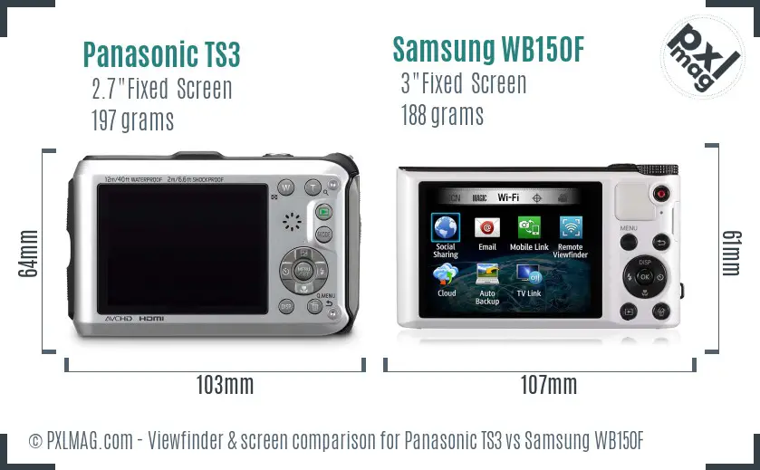 Panasonic TS3 vs Samsung WB150F Screen and Viewfinder comparison