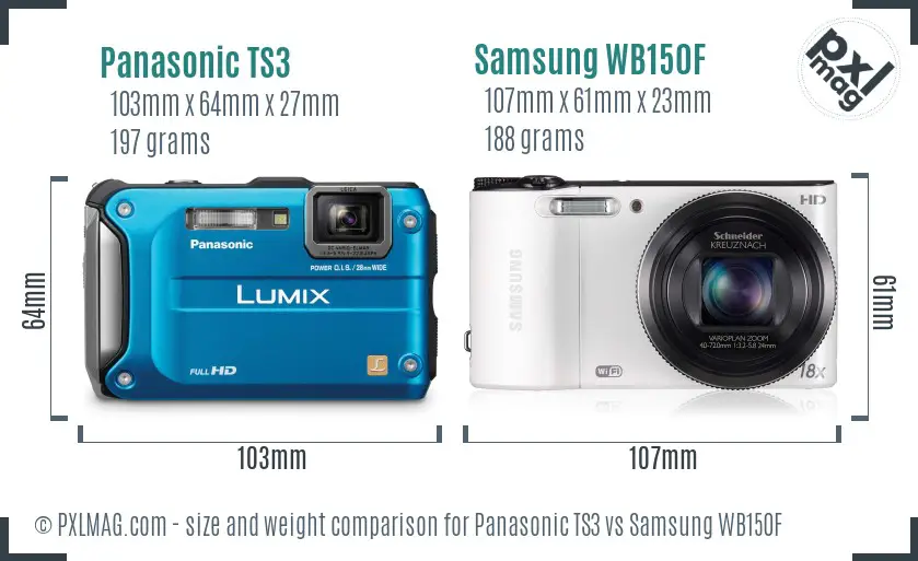 Panasonic TS3 vs Samsung WB150F size comparison