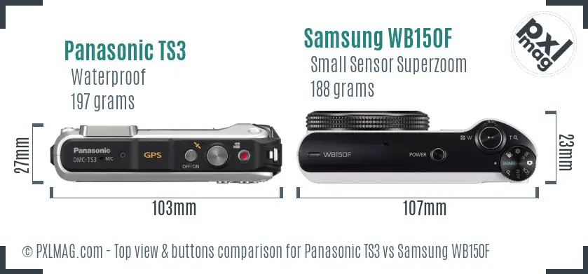 Panasonic TS3 vs Samsung WB150F top view buttons comparison