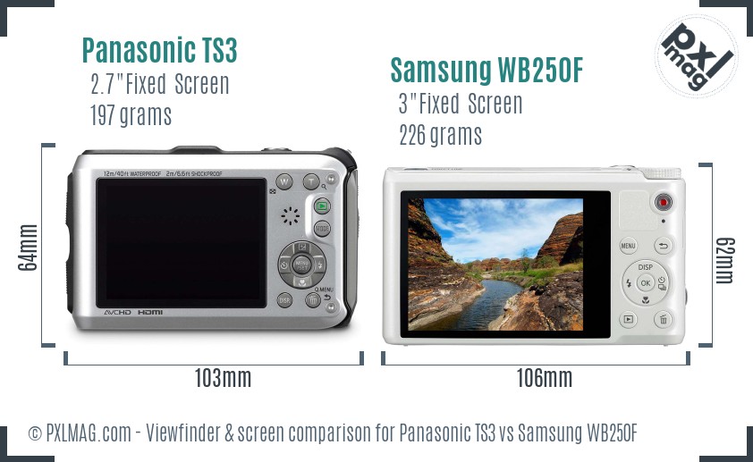 Panasonic TS3 vs Samsung WB250F Screen and Viewfinder comparison