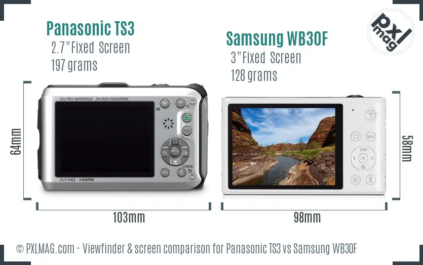 Panasonic TS3 vs Samsung WB30F Screen and Viewfinder comparison