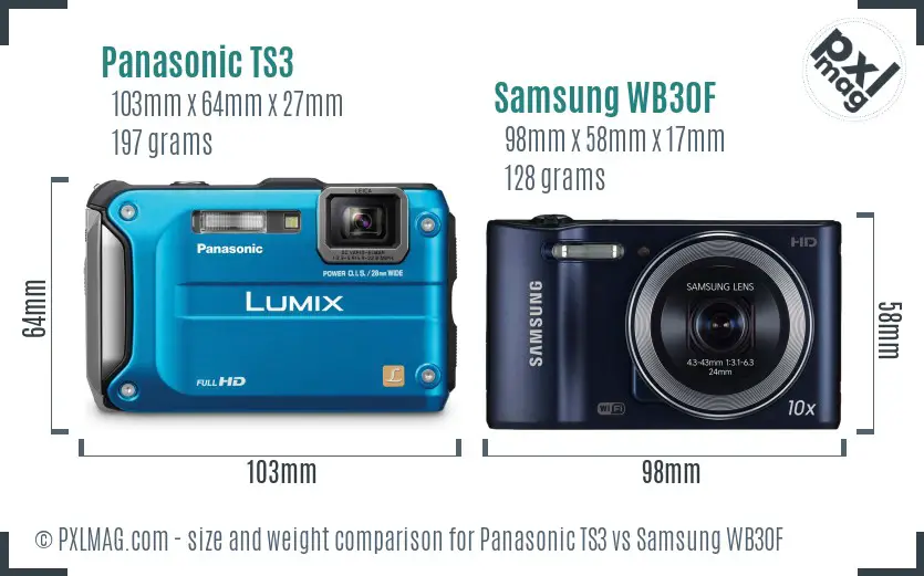Panasonic TS3 vs Samsung WB30F size comparison