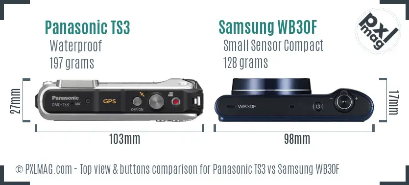 Panasonic TS3 vs Samsung WB30F top view buttons comparison