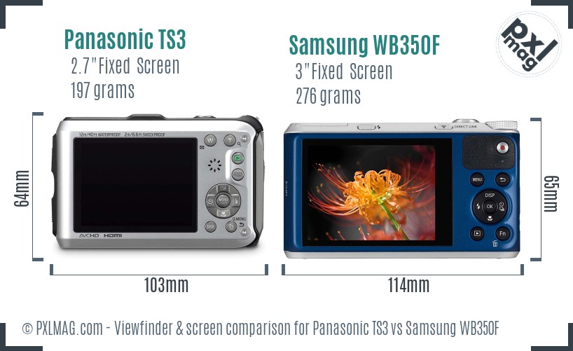 Panasonic TS3 vs Samsung WB350F Screen and Viewfinder comparison