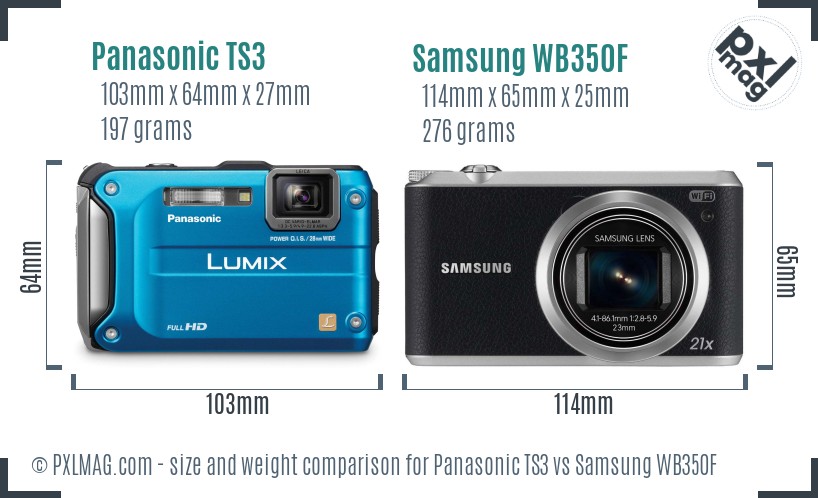 Panasonic TS3 vs Samsung WB350F size comparison