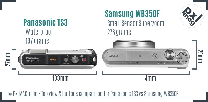 Panasonic TS3 vs Samsung WB350F top view buttons comparison