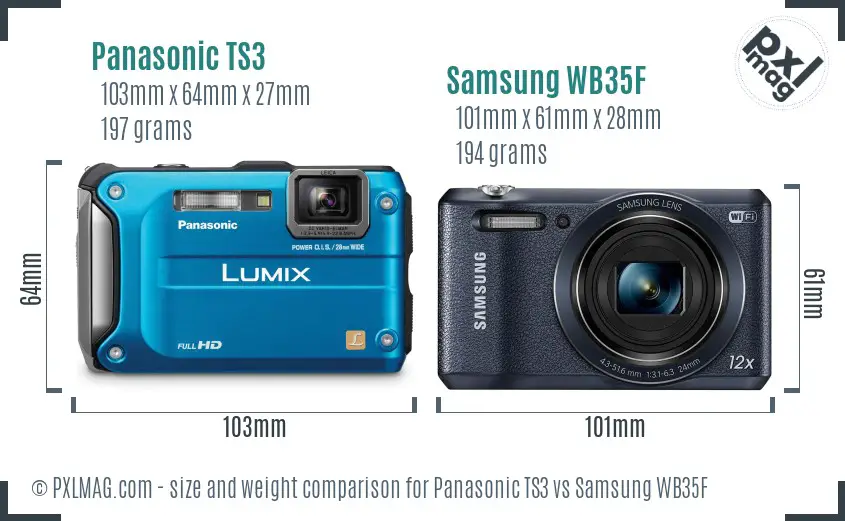 Panasonic TS3 vs Samsung WB35F size comparison