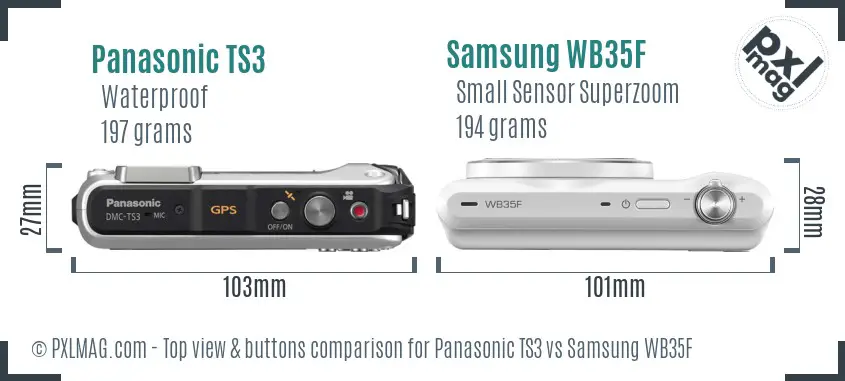 Panasonic TS3 vs Samsung WB35F top view buttons comparison