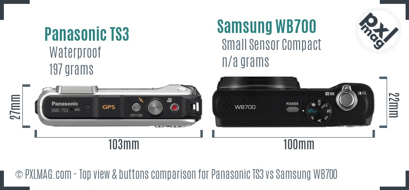 Panasonic TS3 vs Samsung WB700 top view buttons comparison