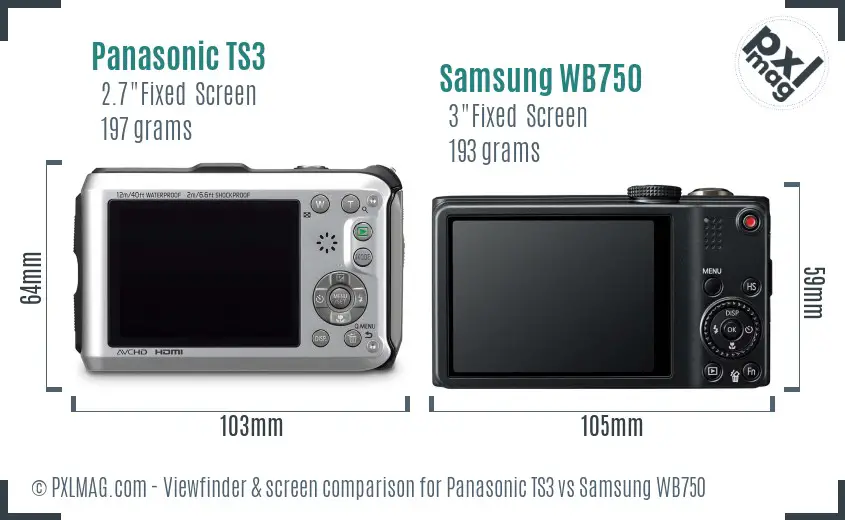 Panasonic TS3 vs Samsung WB750 Screen and Viewfinder comparison