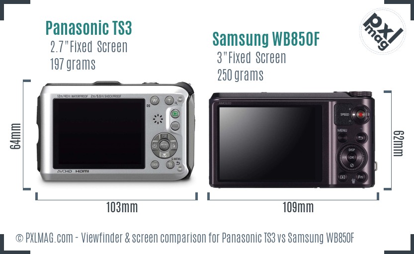 Panasonic TS3 vs Samsung WB850F Screen and Viewfinder comparison