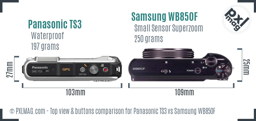 Panasonic TS3 vs Samsung WB850F top view buttons comparison