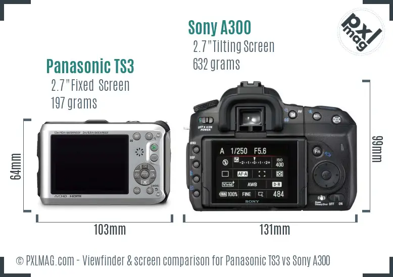 Panasonic TS3 vs Sony A300 Screen and Viewfinder comparison