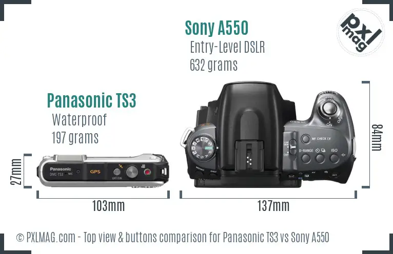 Panasonic TS3 vs Sony A550 top view buttons comparison