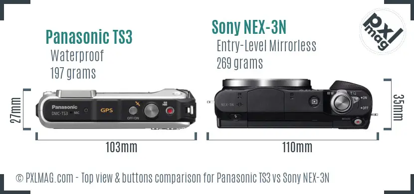 Panasonic TS3 vs Sony NEX-3N top view buttons comparison