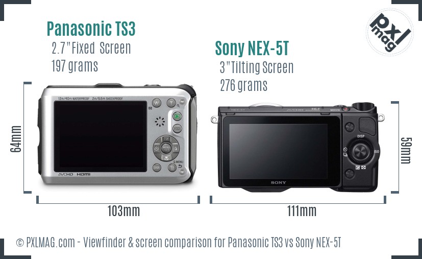 Panasonic TS3 vs Sony NEX-5T Screen and Viewfinder comparison