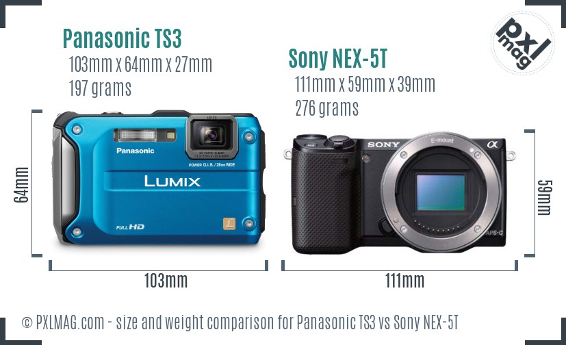 Panasonic TS3 vs Sony NEX-5T size comparison